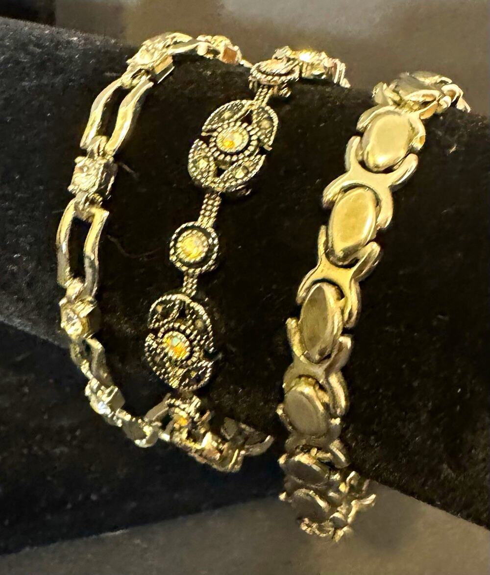 Lot of 3 Vintage Silver Tone Link Bracelets Art Deco Style Marcasite XOXO Hag